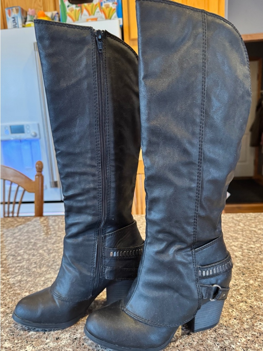 American Rag Tall Black Heeled Riding Boots with Buckle Accent